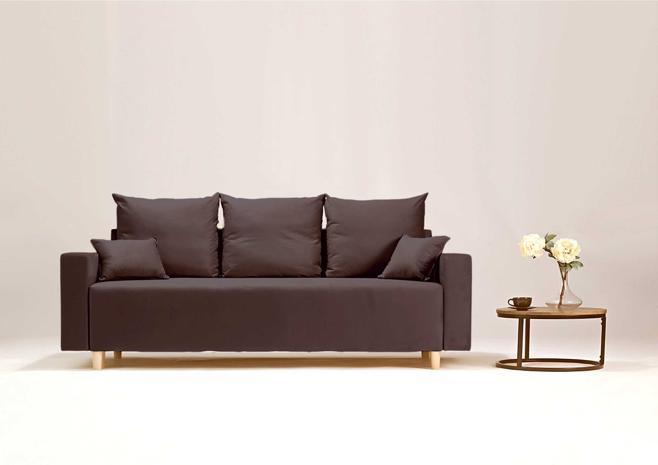 Brązowa skandynawska sofa rozkładana